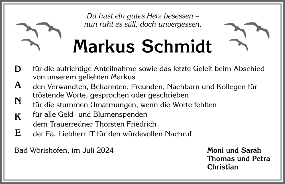 Traueranzeige von Markus Schmidt von Mindelheimer Zeitung