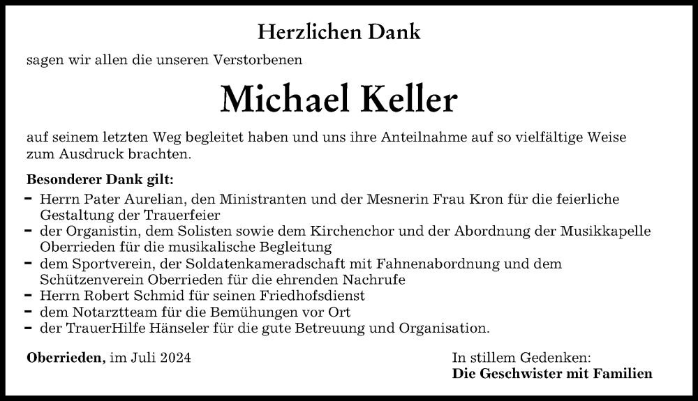 Traueranzeige von Michael Keller von Mindelheimer Zeitung