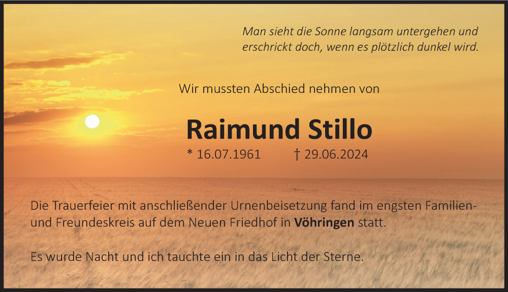 Traueranzeige von Raimund Stillo von Neu-Ulmer Zeitung