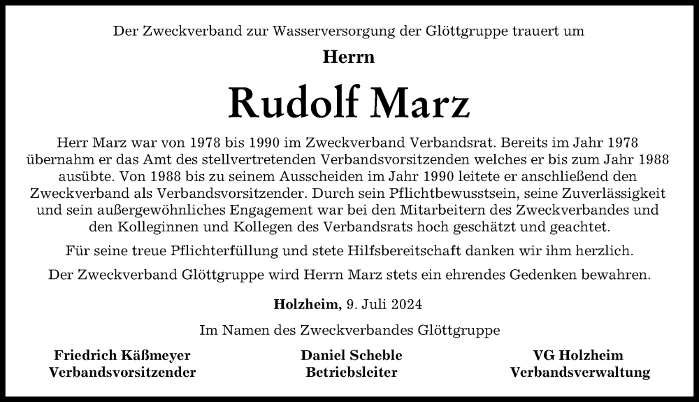 Traueranzeige von Rudolf Marz von Günzburger Zeitung