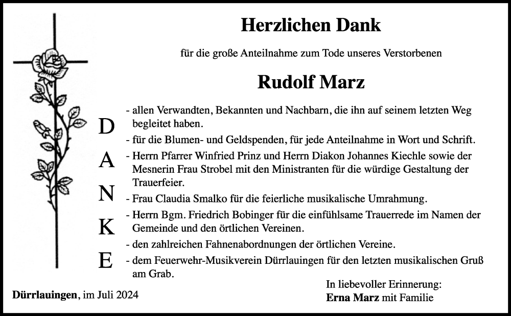 Traueranzeige von Rudolf Marz von Günzburger Zeitung