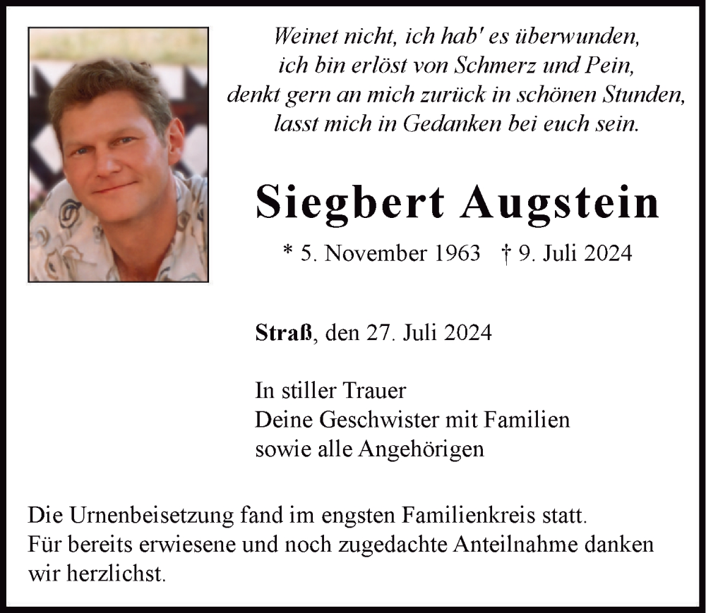 Traueranzeige von Siegbert Augstein von Neuburger Rundschau