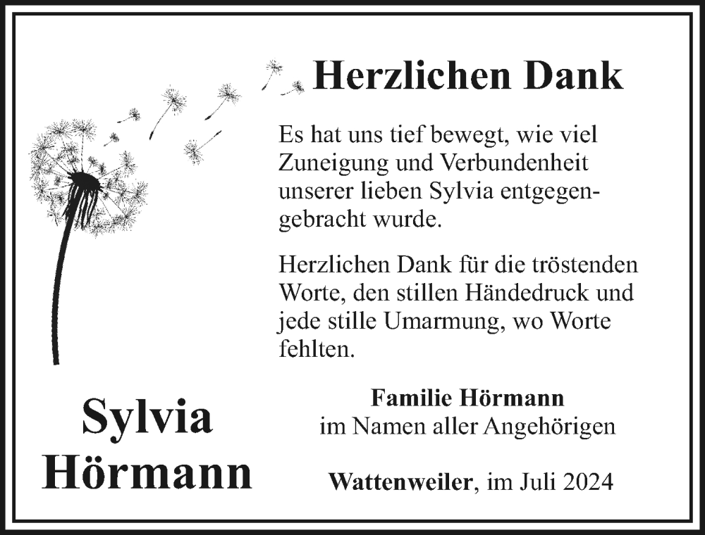 Traueranzeige von Sylvia Hörmann von Mittelschwäbische Nachrichten