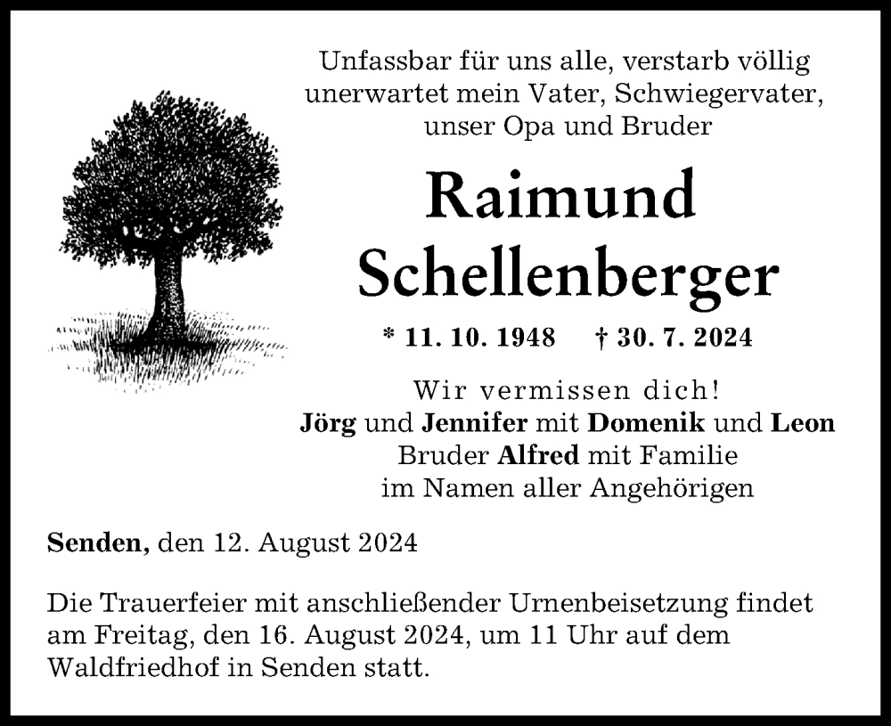 Traueranzeige von Raimund Schellenberger von Neu-Ulmer Zeitung