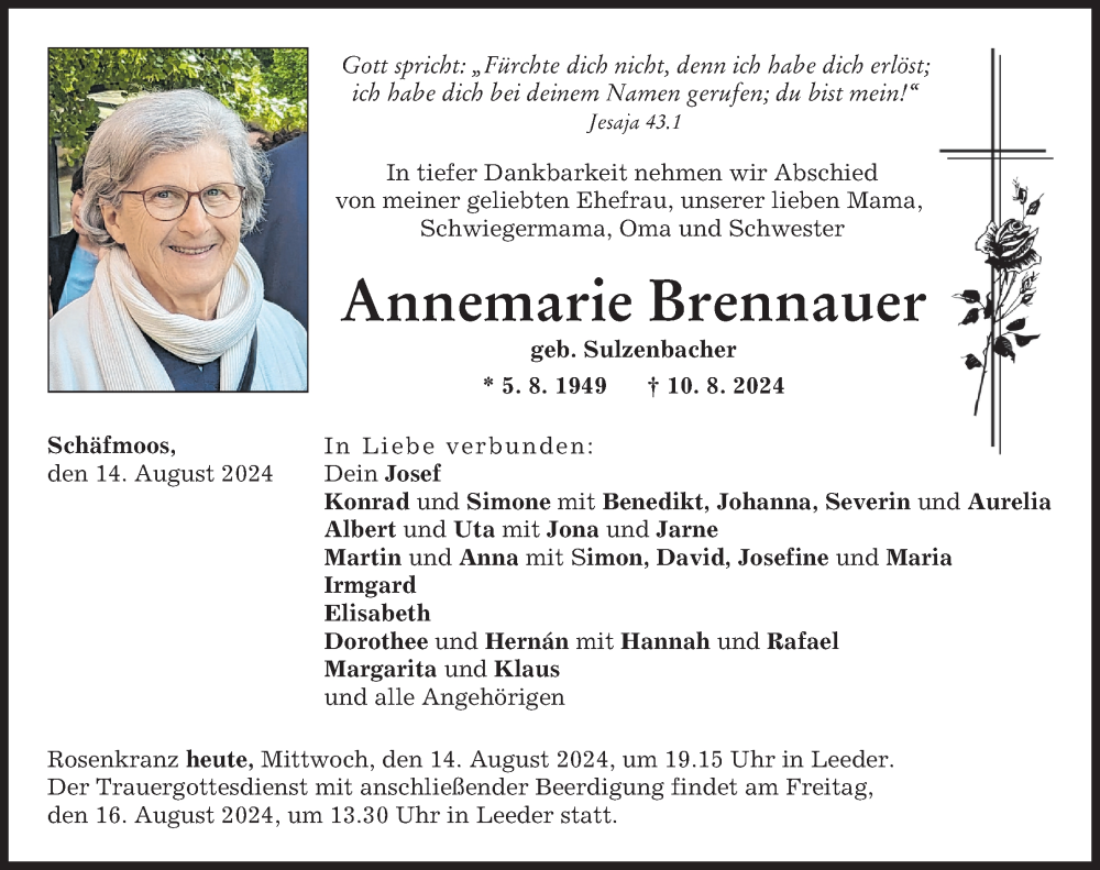 Traueranzeige von Annemarie Brennauer von Landsberger Tagblatt