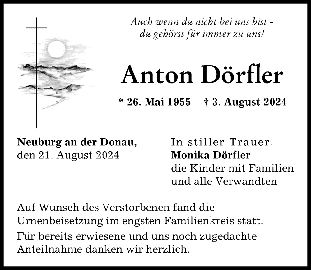 Traueranzeige von Anton Dörfler von Neuburger Rundschau