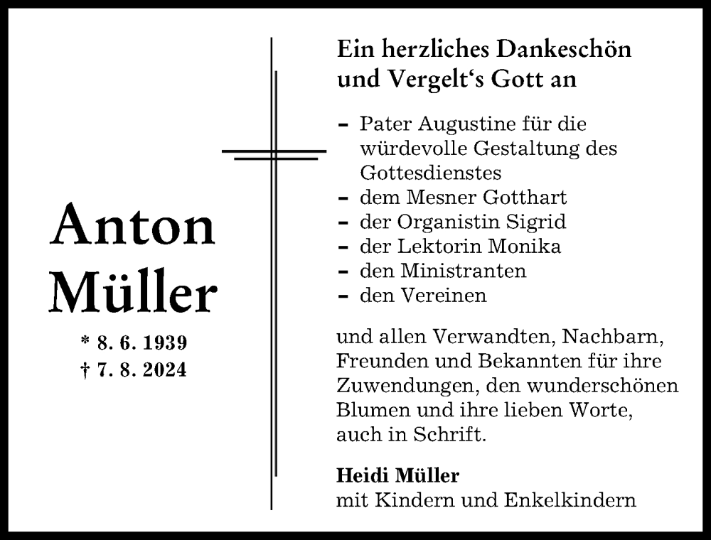 Traueranzeige von Anton Müller von Friedberger Allgemeine