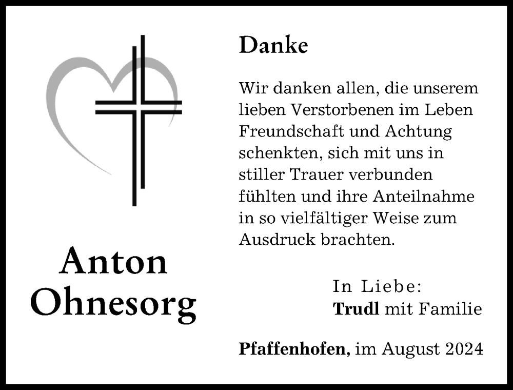 Traueranzeige von Anton Ohnesorg von Neu-Ulmer Zeitung