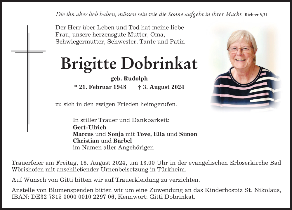 Traueranzeige von Brigitte Dobrinkat von Mindelheimer Zeitung