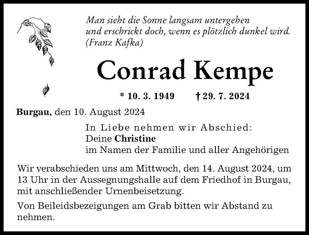 Traueranzeige von Conrad Kempe von Günzburger Zeitung