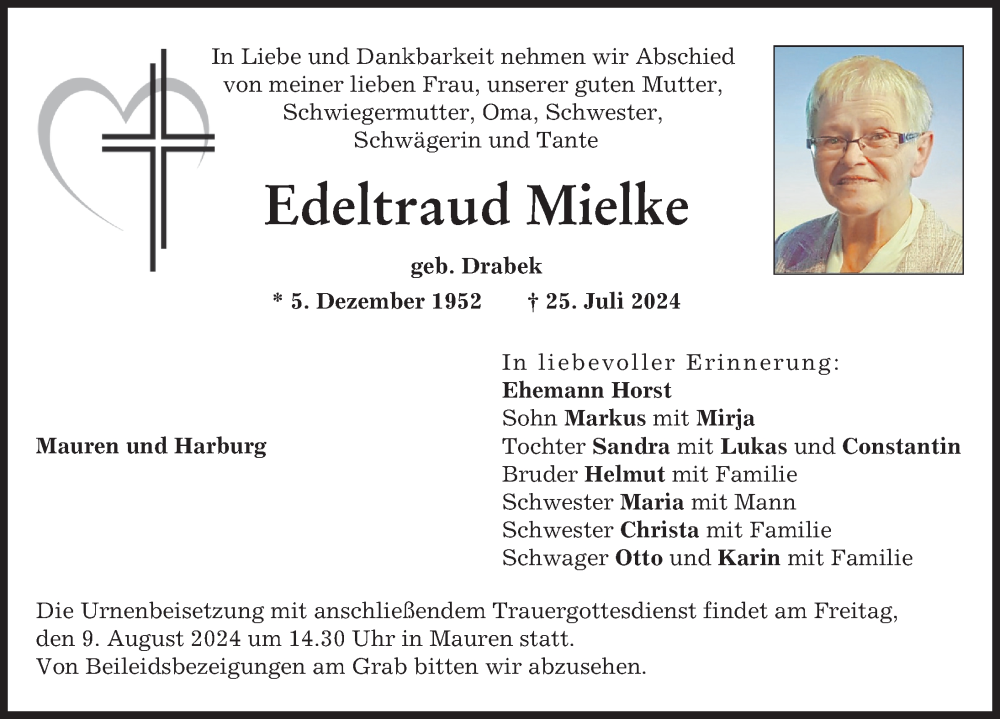 Traueranzeige von Edeltraud Mielke von Donauwörther Zeitung