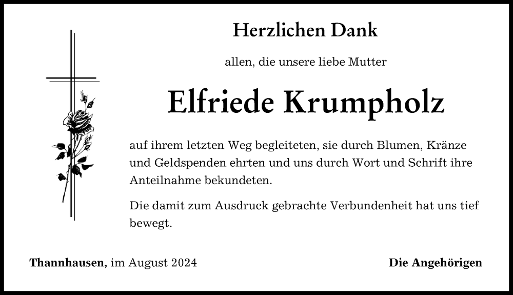 Traueranzeige von Elfriede Krumpholz von Mittelschwäbische Nachrichten