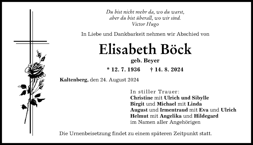 Traueranzeige von Elisabeth Böck von Landsberger Tagblatt