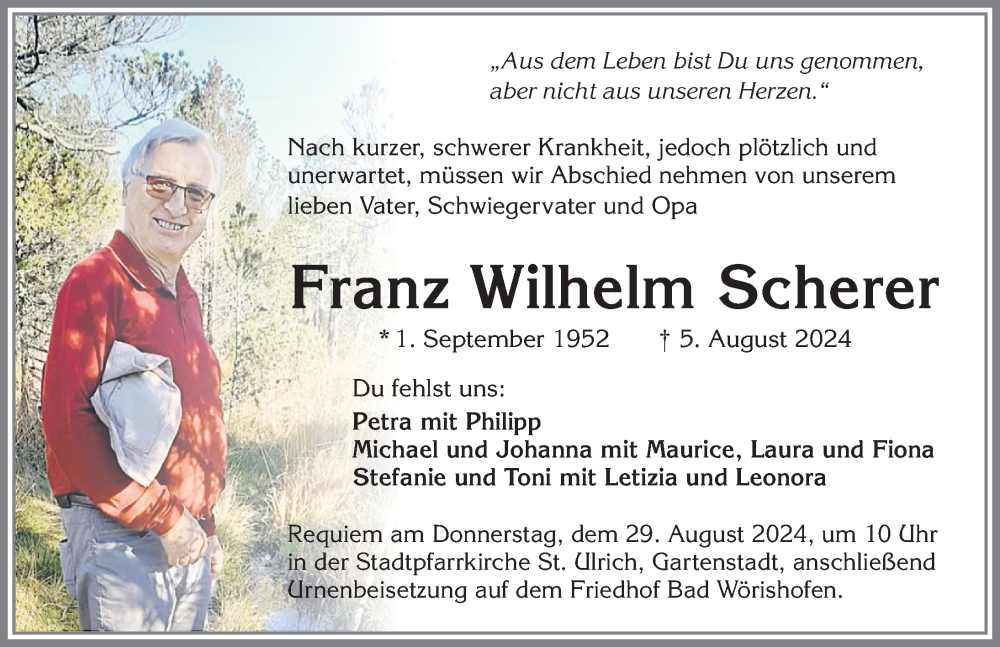 Traueranzeige von Franz Wilhelm Scherer von Mindelheimer Zeitung