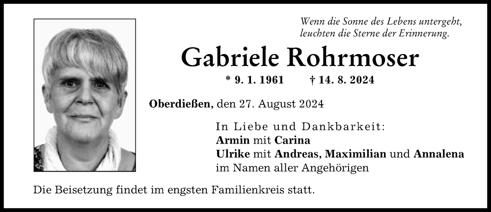 Traueranzeige von Gabriele Rohrmoser von Landsberger Tagblatt