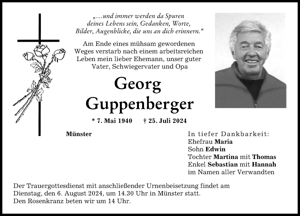 Traueranzeige von Georg Guppenberger von Donauwörther Zeitung