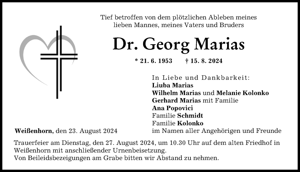 Traueranzeige von Georg Marias von Neu-Ulmer Zeitung