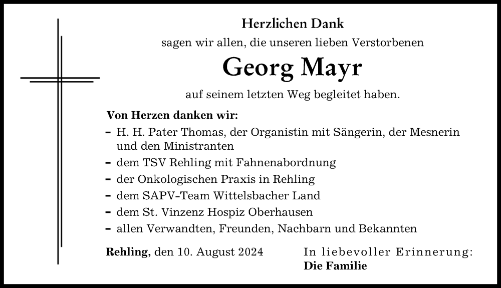 Traueranzeige von Georg Mayr von Aichacher Nachrichten