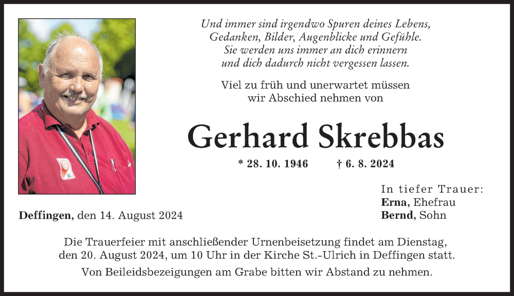 Traueranzeige von Gerhard Skrebbas von Günzburger Zeitung