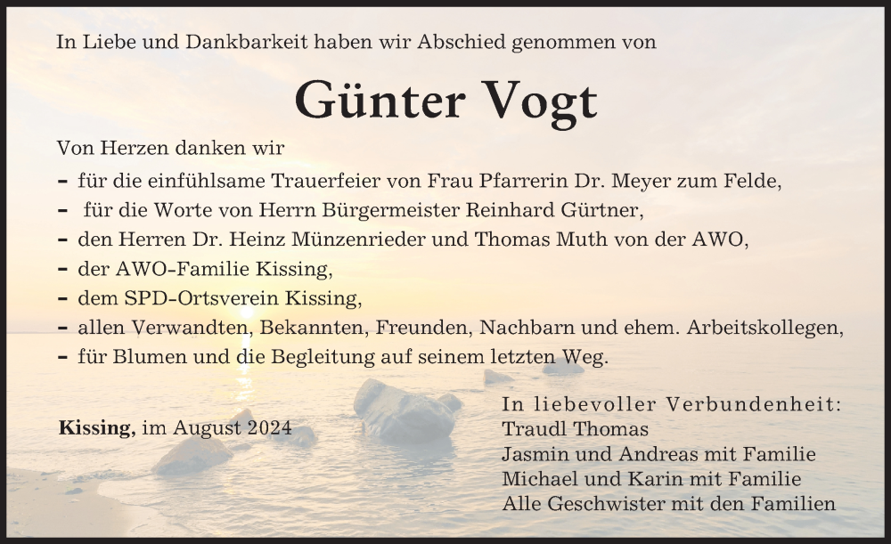 Traueranzeige von Günter Vogt von Augsburger Allgemeine, Friedberger Allgemeine