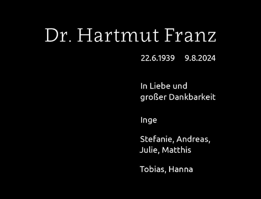 Traueranzeige von Hartmut Franz von Günzburger Zeitung