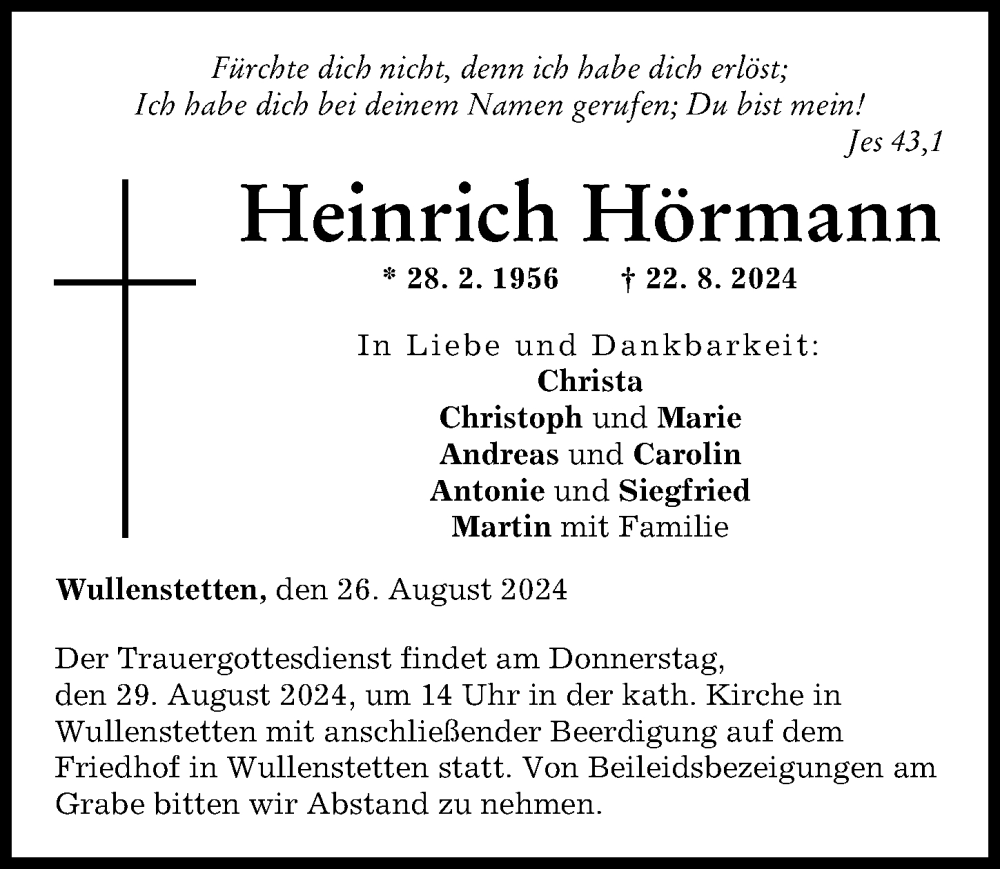 Traueranzeige von Heinrich Hörmann von Neu-Ulmer Zeitung