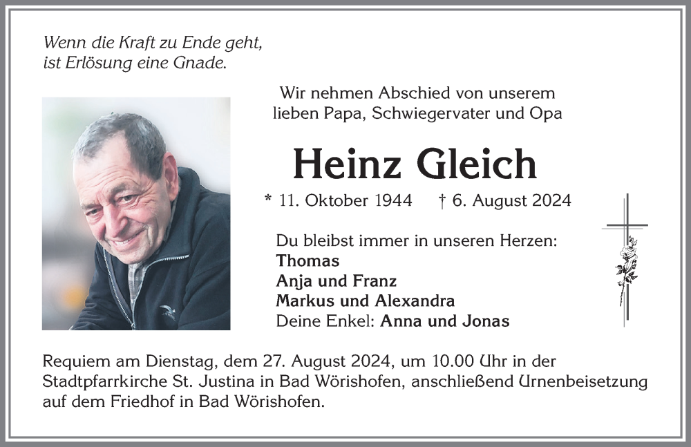 Traueranzeige von Heinz Gleich von Mindelheimer Zeitung