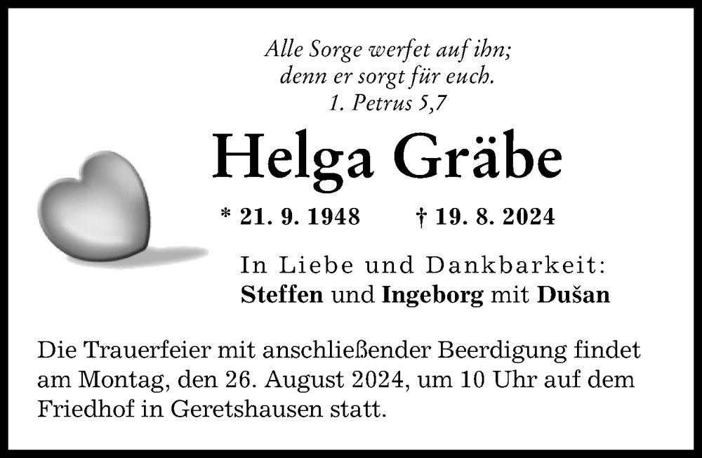 Traueranzeige von Helga Gräbe von Landsberger Tagblatt