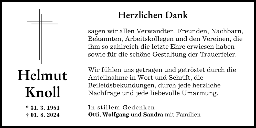 Traueranzeige von Helmut Knoll von Neu-Ulmer Zeitung