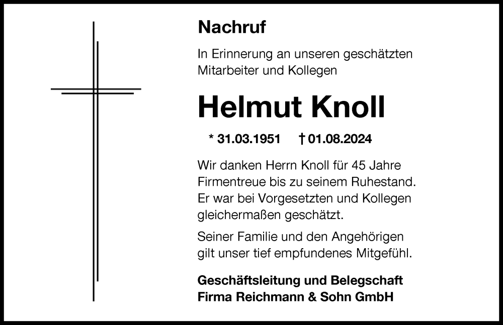 Traueranzeige von Helmut Knoll von Neu-Ulmer Zeitung