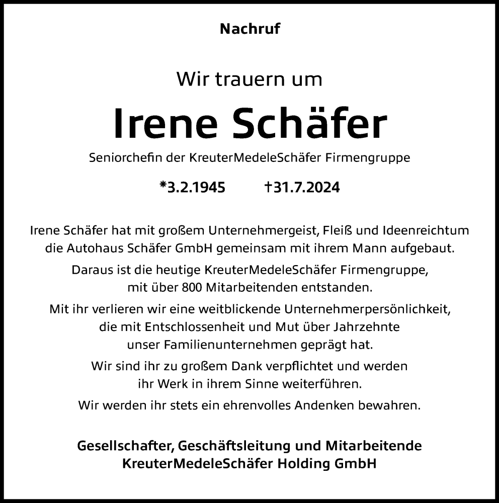 Traueranzeige von Irene Schäfer von Schwabmünchner Allgemeine