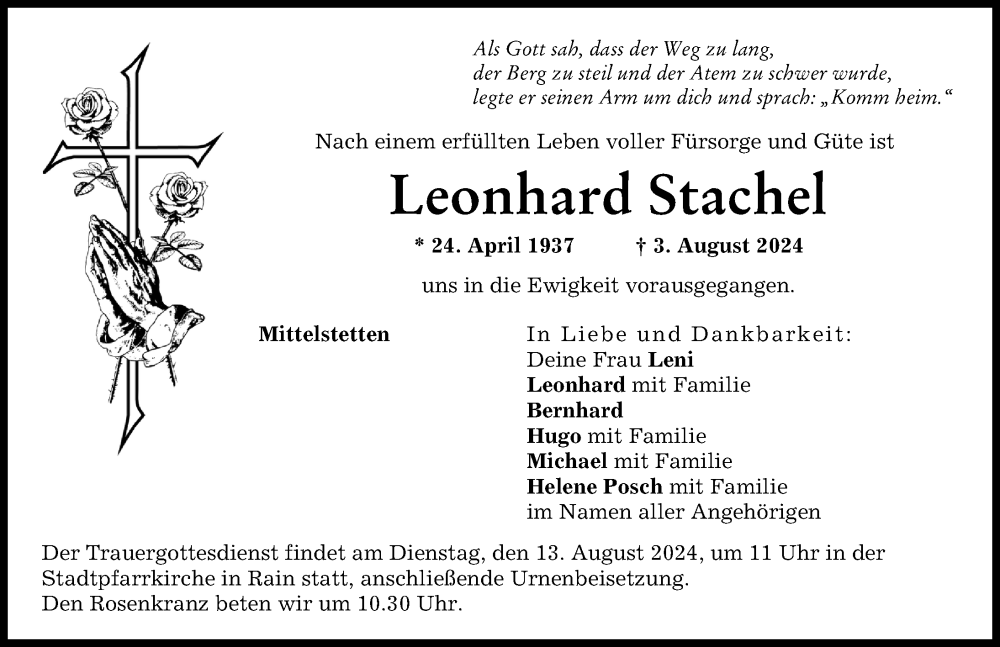 Traueranzeige von Leonhard Stachel von Donauwörther Zeitung