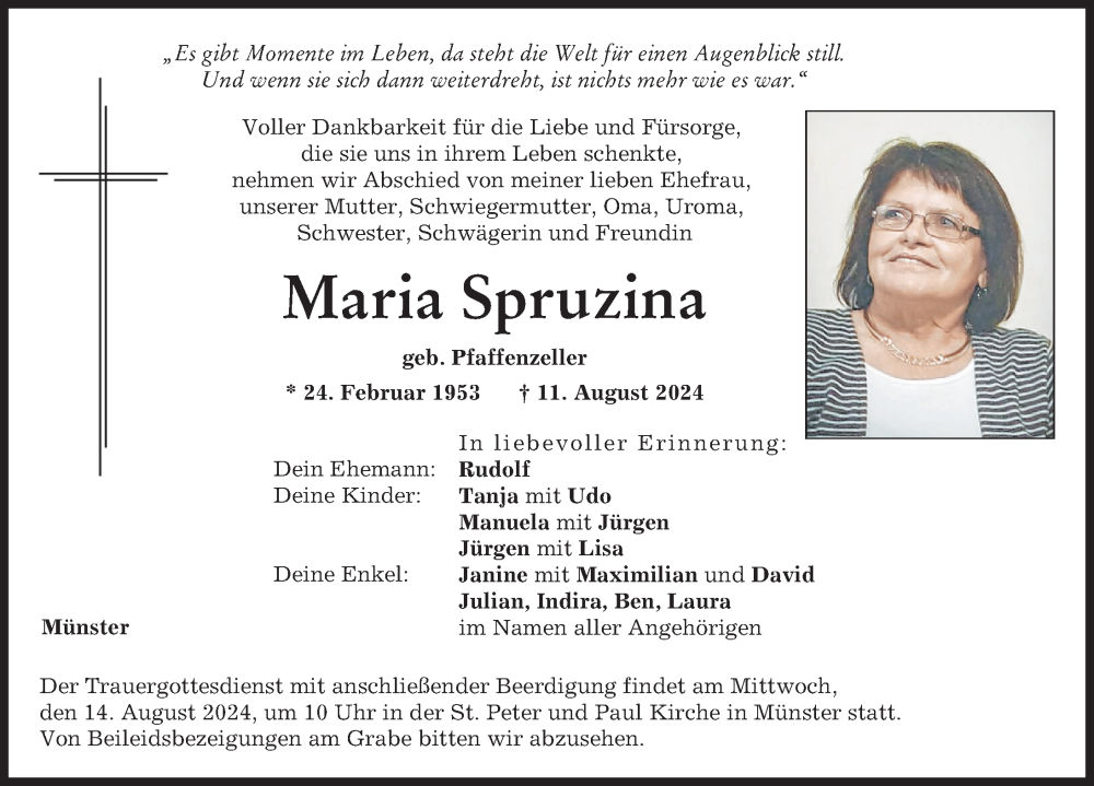 Traueranzeige von Maria Spruzina von Donauwörther Zeitung