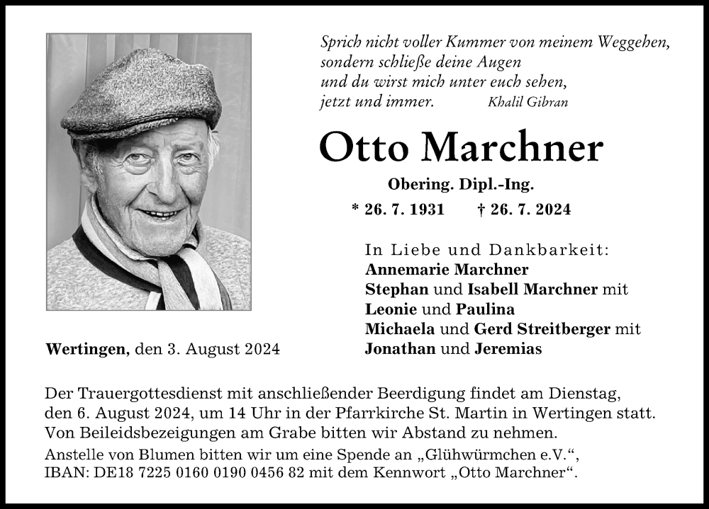 Traueranzeige von Otto Marchner von Wertinger Zeitung