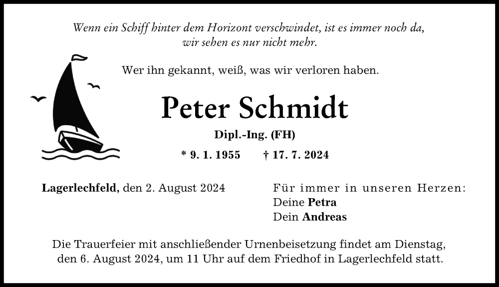 Traueranzeige von Peter Schmidt von Schwabmünchner Allgemeine