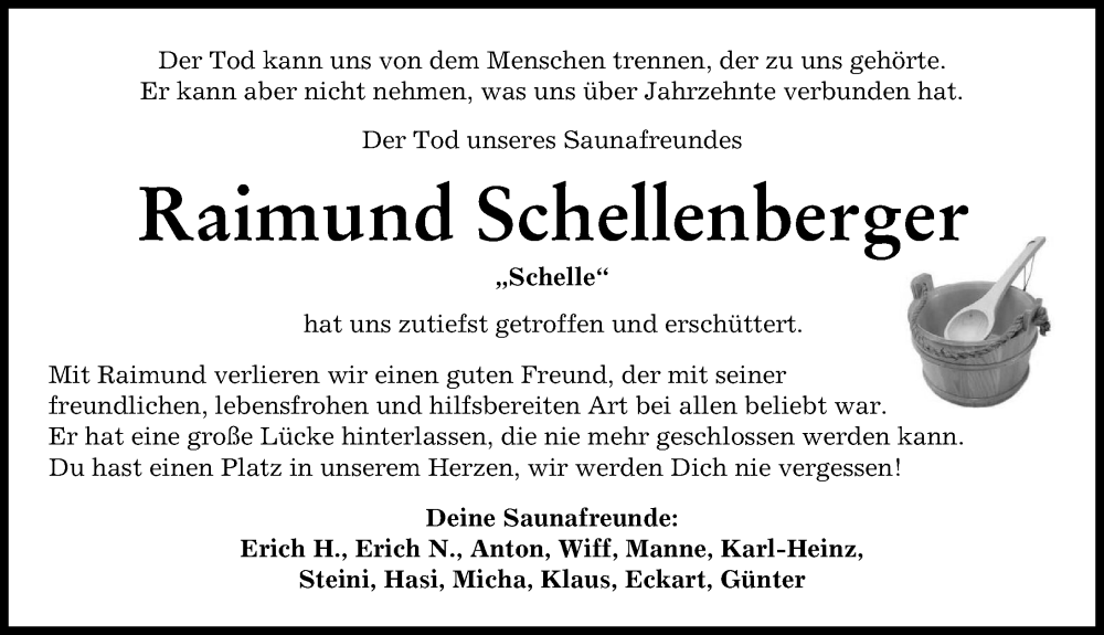 Traueranzeige von Raimund Schellenberger von Neu-Ulmer Zeitung