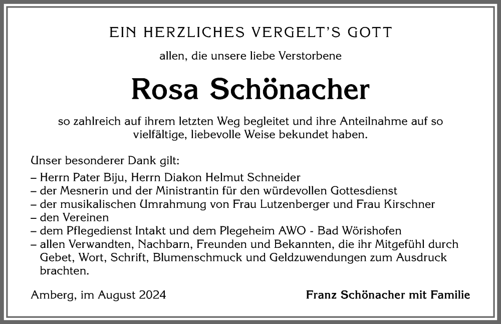 Traueranzeige von Rosa Schönacher von Mindelheimer Zeitung