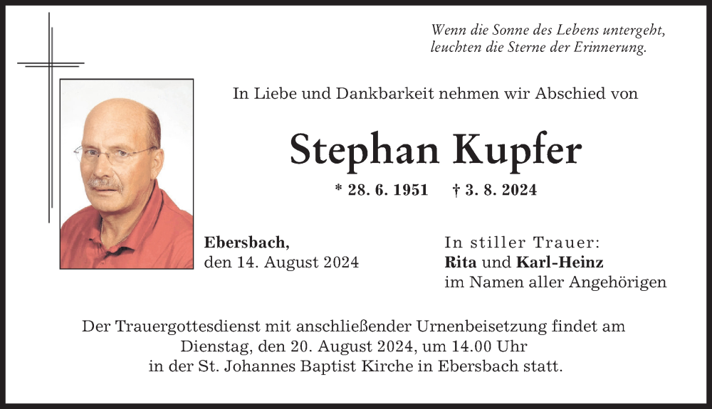 Traueranzeige von Stephan Kupfer von Günzburger Zeitung