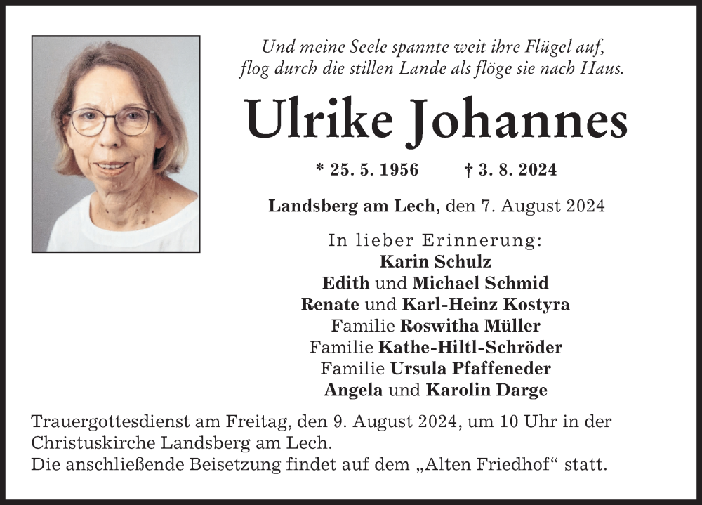 Traueranzeige von Ulrike Johannes von Landsberger Tagblatt