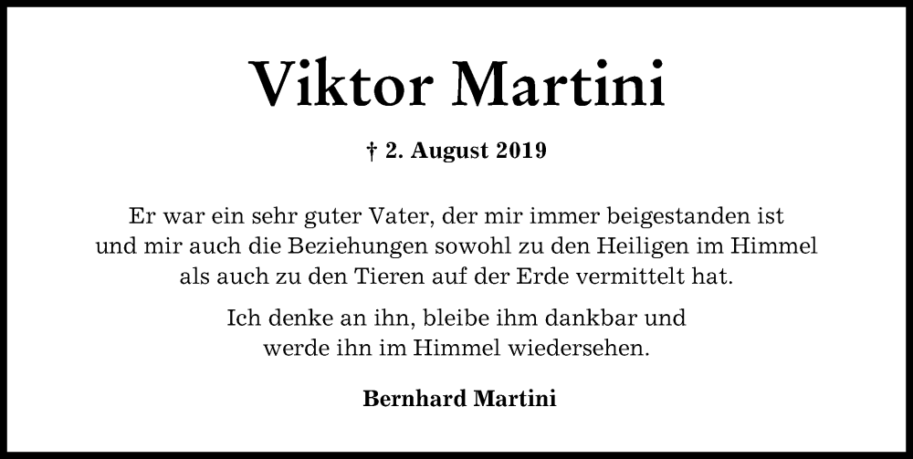 Traueranzeige von Viktor Martini von Augsburger Allgemeine