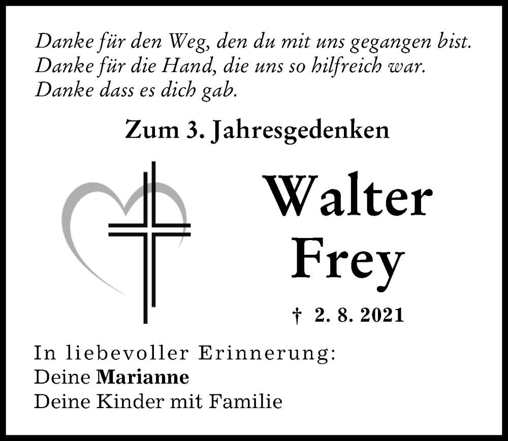 Traueranzeige von Walter Frey von Schwabmünchner Allgemeine