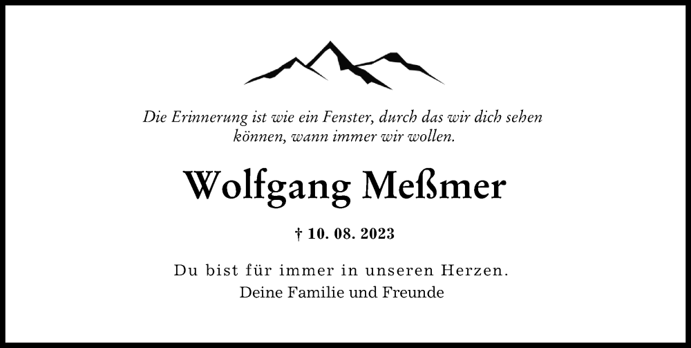 Traueranzeige von Wolfgang Meßmer von Augsburger Allgemeine