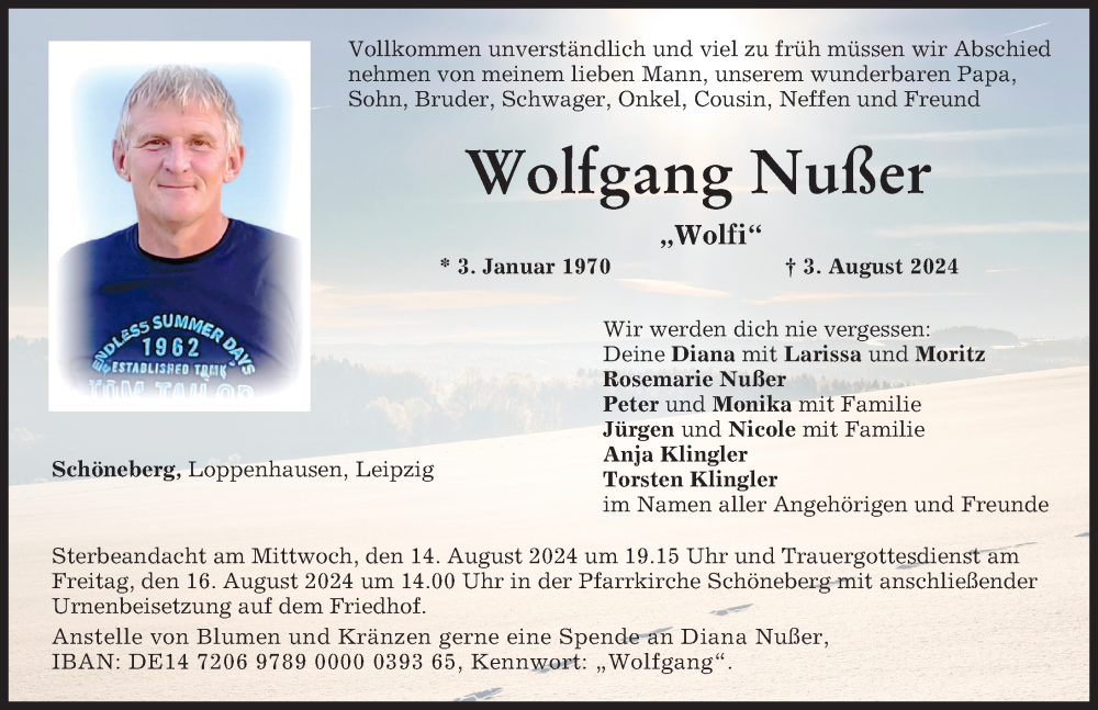  Traueranzeige für Wolfgang Nußer vom 12.08.2024 aus Mindelheimer Zeitung