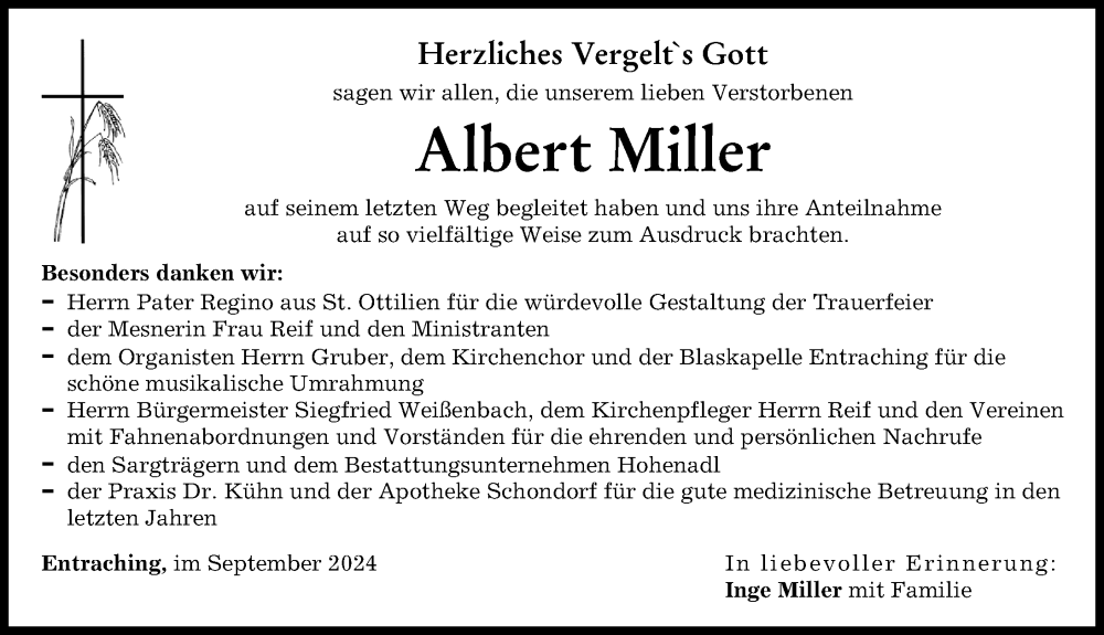 Traueranzeige von Albert Miller von Landsberger Tagblatt