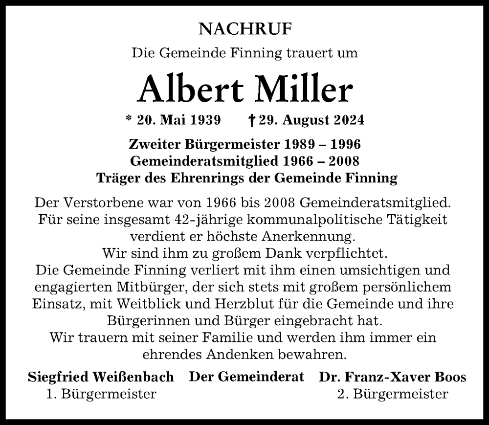 Traueranzeige von Albert Miller von Landsberger Tagblatt