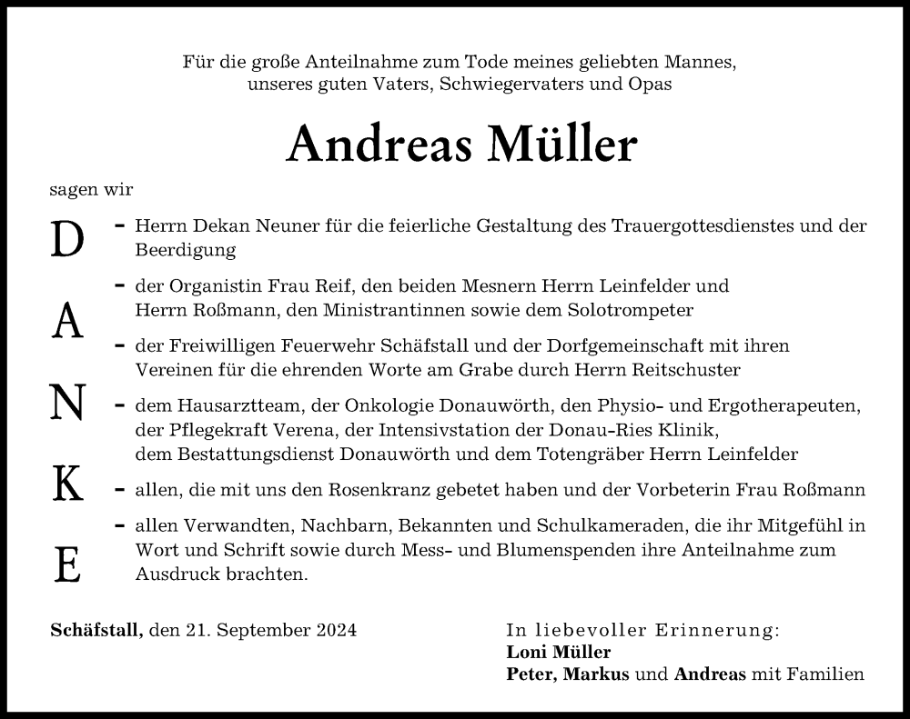 Traueranzeige von Andreas Müller von Donauwörther Zeitung