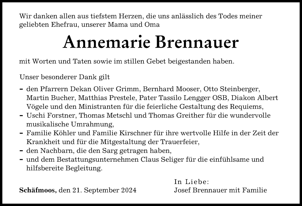 Traueranzeige von Annemarie Brennauer von Landsberger Tagblatt