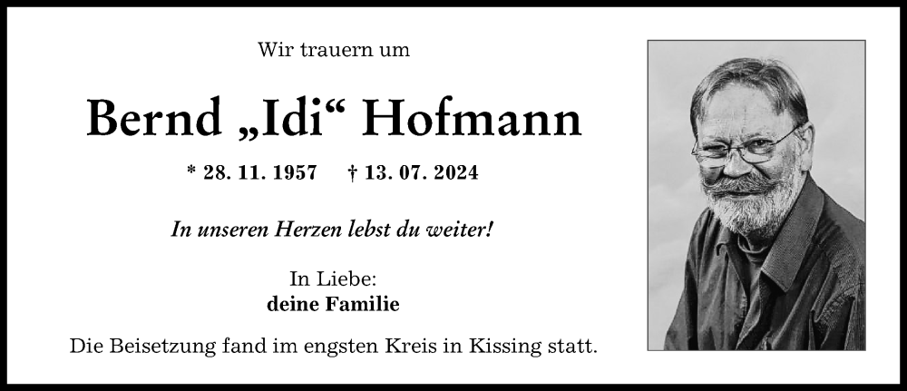 Traueranzeige von Bernd  Hofmann von Neu-Ulmer Zeitung