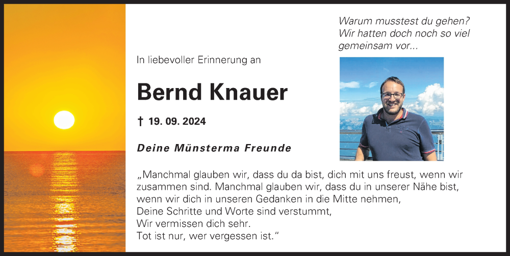 Traueranzeige von Bernd Knauer von Donauwörther Zeitung