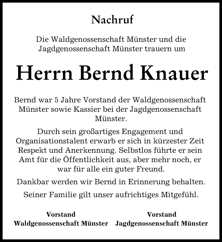 Traueranzeige von Bernd Knauer von Donauwörther Zeitung